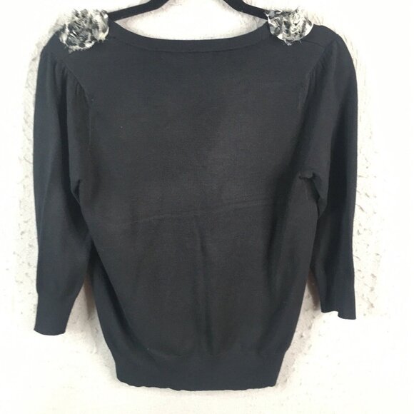 Vintage IB Diffusion Sweater Woemsn Small Black Cardigan Gray Rosettes Artsy - Picture 2 of 16